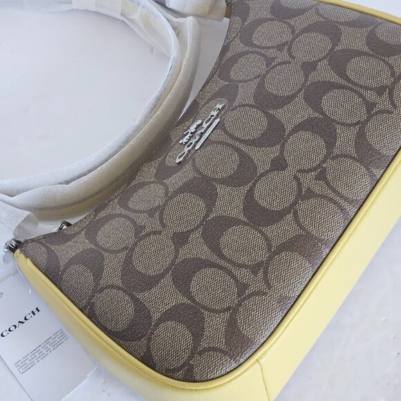 Coach Teri Shoulder Bag Brown CA548 Signature Canvas Yellow Crossbody ORGPKG - Picture 5 of 13